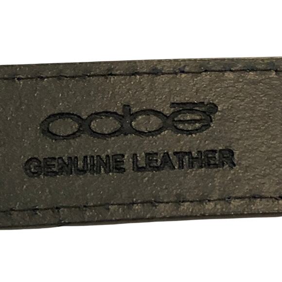 OOBE Men's Black Leather Belt Silver-Tone Buckle Size Medium Preppy Substantial - Picture 2 of 11